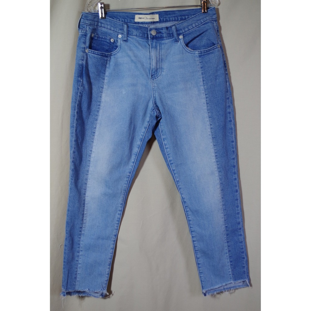 Gap 1969‎ Best Girlfriend Jeans 31 Light Wash Two Tone Paneled Raw Hem Cropped